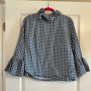 Elizabeth Wilson, Katherine top, ruffle blue and white gingham top, M